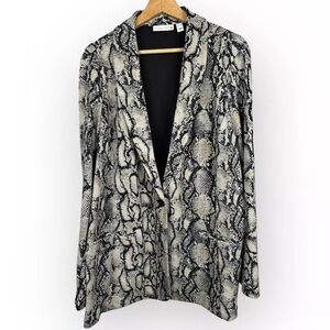 Susan Graver Womens Liquid Knit Snake Skin Print Blazer Jacket Stretch Size 2X